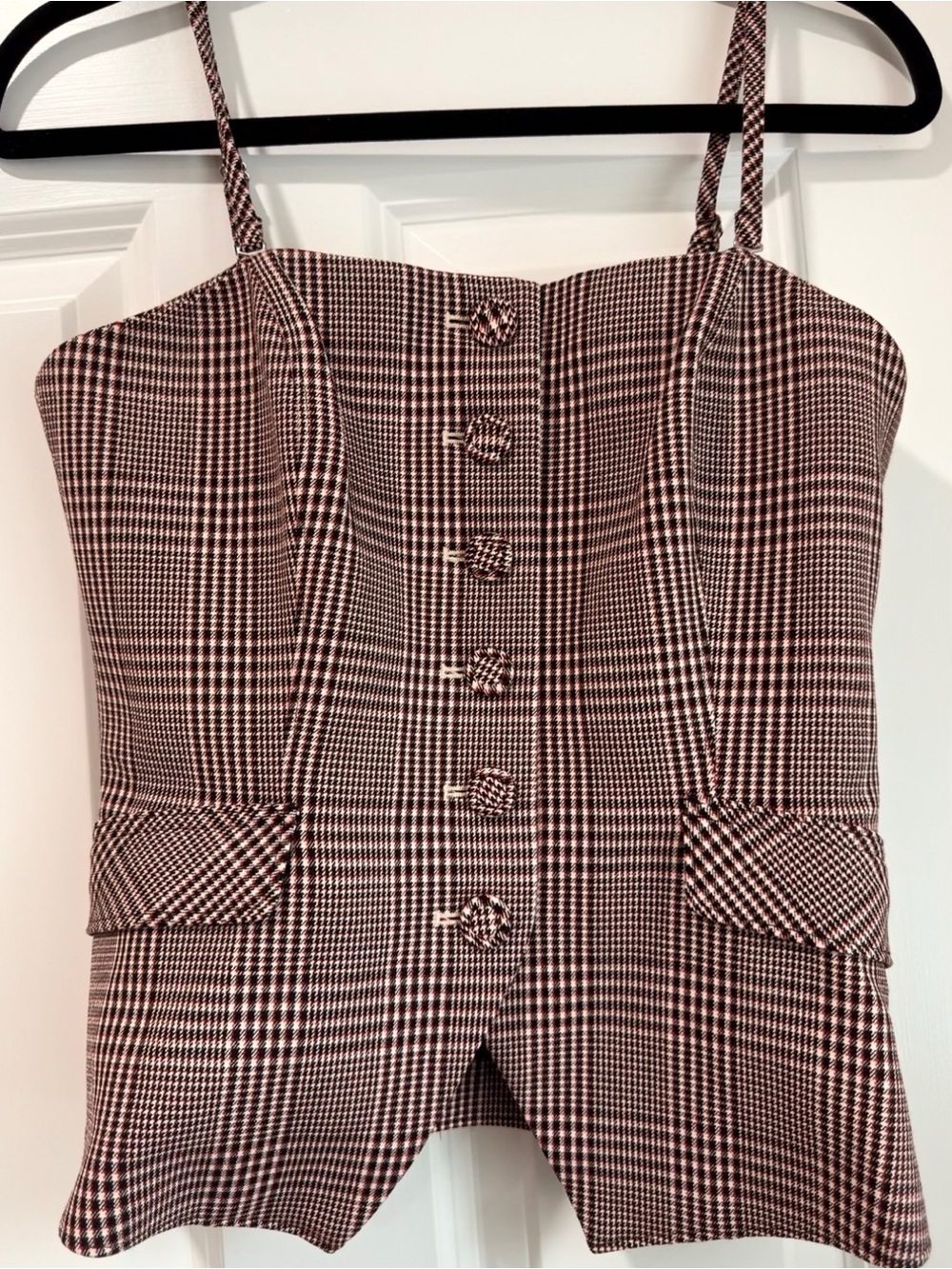 White House Black Market Brown and Black Plaid Bustier Tank